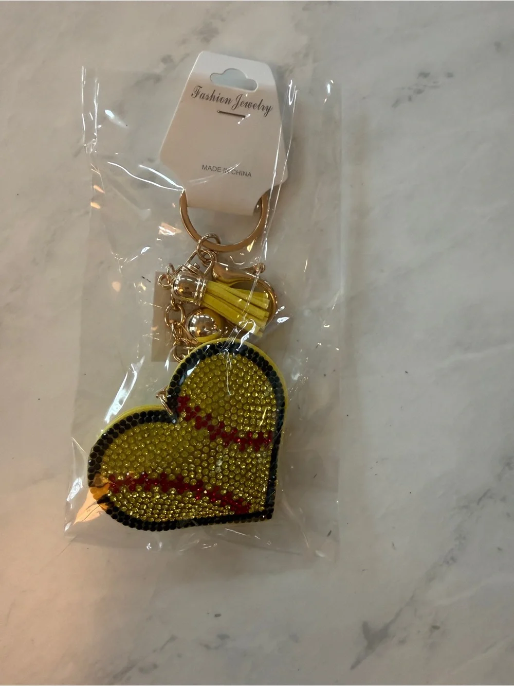 ✨ STUNNING Rhinestone Puffy Softball Heart Keychain / Bag Charm! ✨